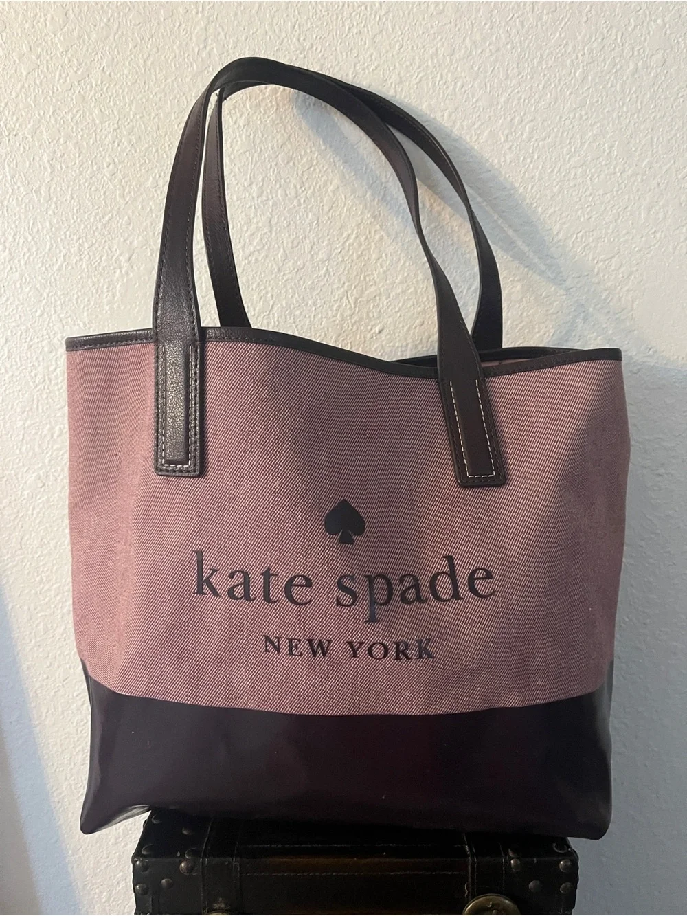 Kate Spade Pink Canvas Tote Bag with Dark Brown Trim with Dustbag